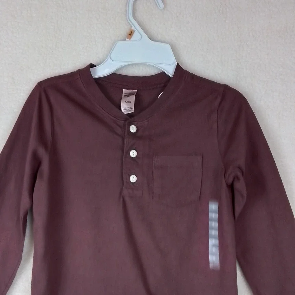 OshKosh Long‎ Sleeve Cotton Henley Tee Boys Size 6 in Burgundy